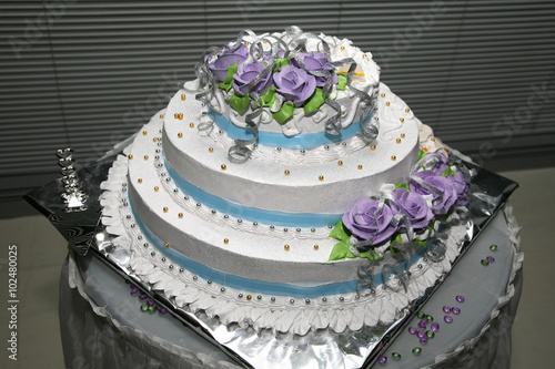 beautiful cake for wedding with rose closeup