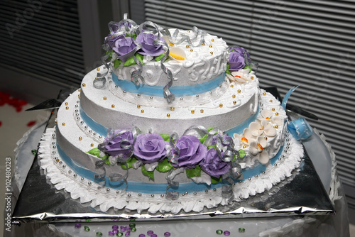 beautiful cake for wedding with rose closeup