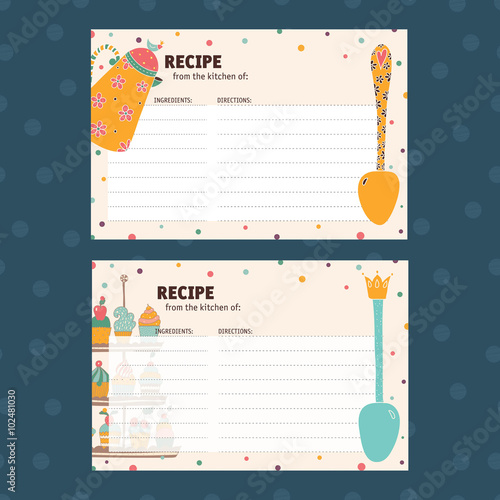 Retro recipe cards. Cute vector.