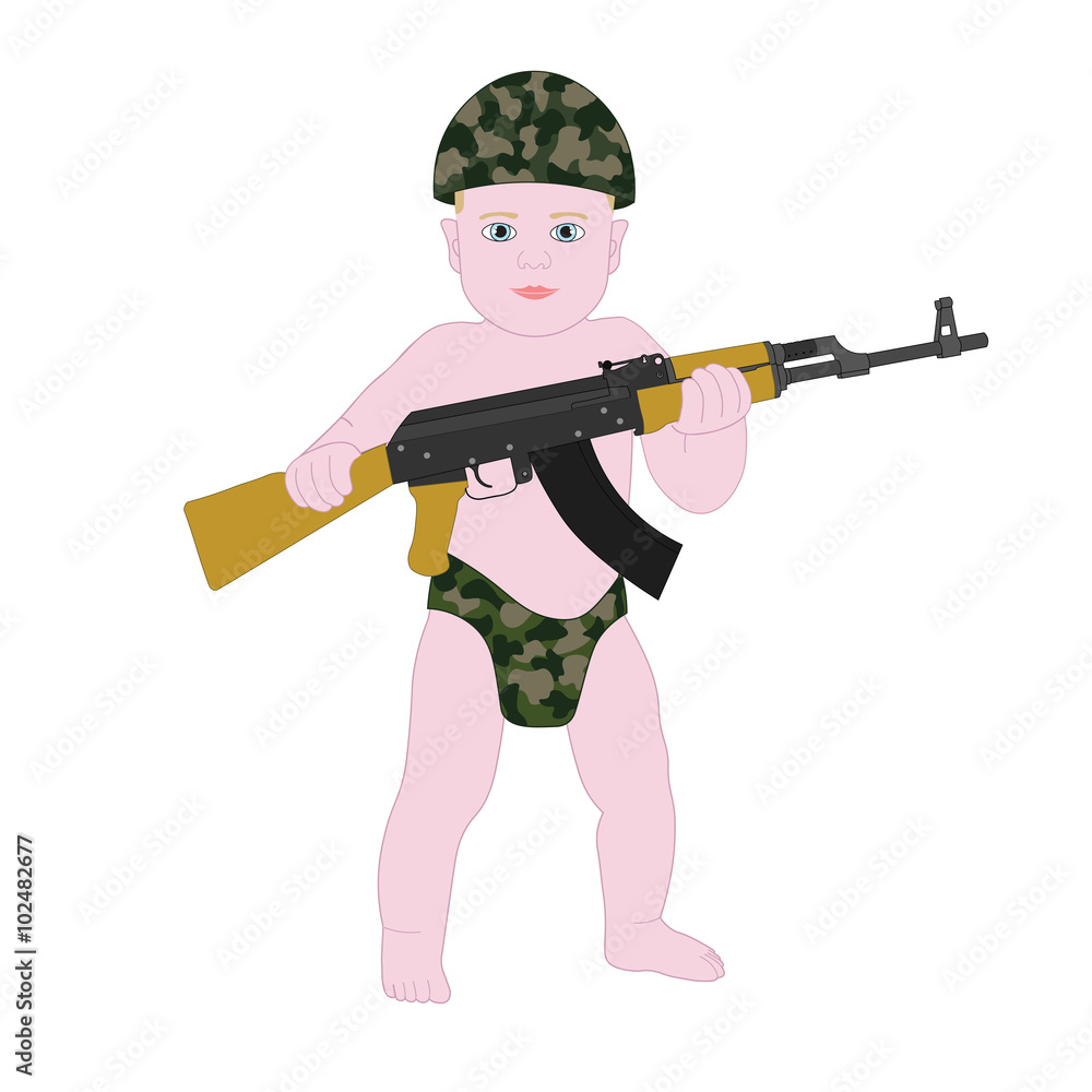 Baby boy soldier in diapers. Funny cartoon kid child military. Stock Vector  | Adobe Stock