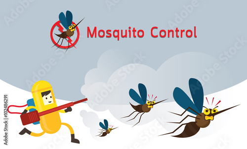 Mosquito Control, Man in Protective Suit Run Spraying Mosquito, Protect Against Disease Epidemics 