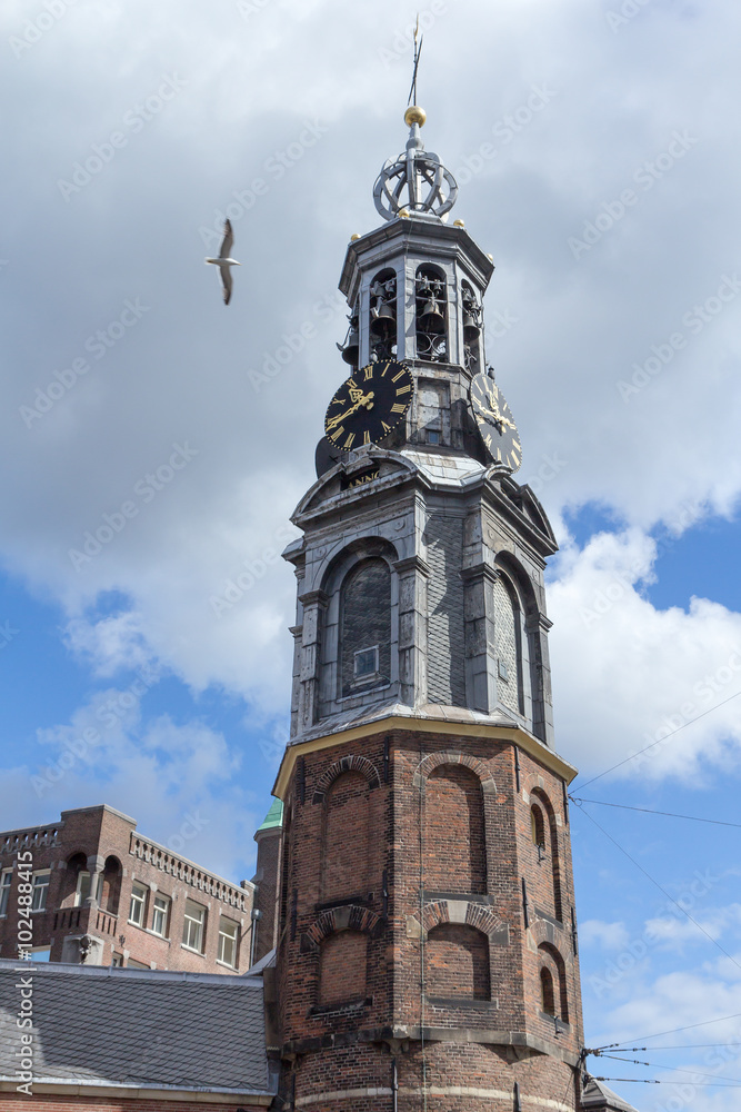 Famous Munt Tower in Amsterdam