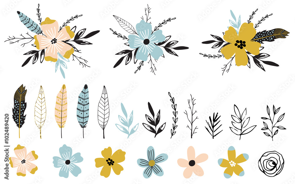 Fototapeta premium Spring Floral Elements Collection