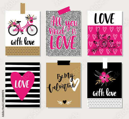 Love collection with 6 cards. Perfect for valentines day, wedding invitation.