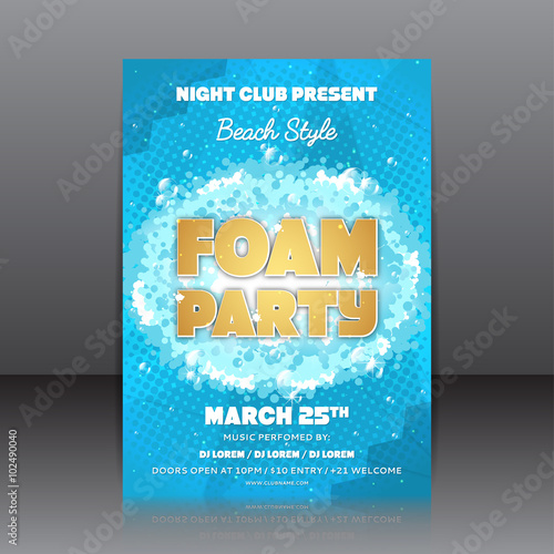 Foam party flyer. Template of invitation on a foam party. Vector template for your business in A4 size.