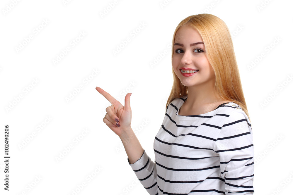 beautiful happy woman in bright clothes with a smile on his face isolated on white background