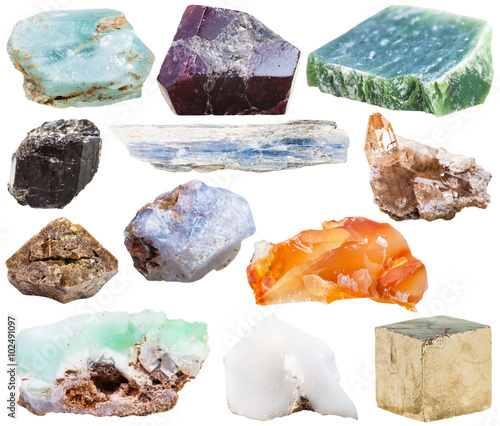 set of natural mineral crystal gemstones isolated photo