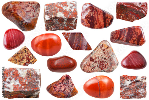 red jasper tumbled gemstones and rocks isolated photo