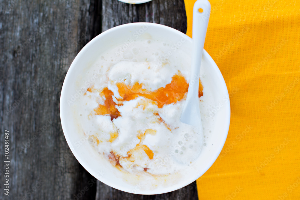 Homemade ice cream wiht apricots. Homemade ice cream wiht apricots.