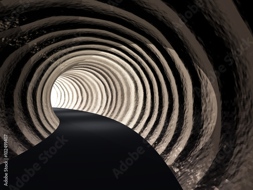 Conceptual abstract road tunnel with light at the end