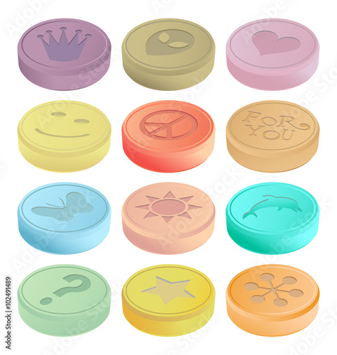 Ecstasy pills isolated on a white background. Vector illustration, EPS 10