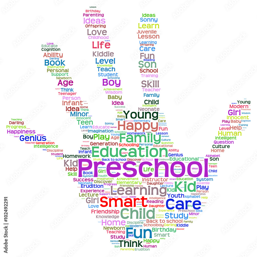 Conceptual child education hand print word cloud isolated Conceptual child education hand print word cloud isolated