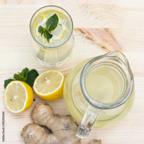 Lemonade with lemon and ginger