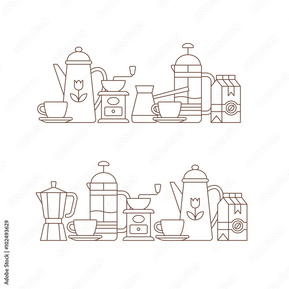 Coffee set of elements. Coffee time