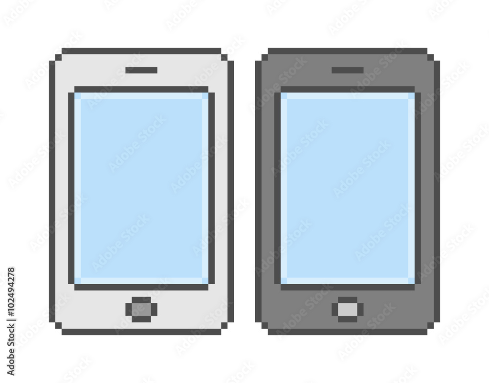 Vector pixel art white and black smartphone Vector pixel art white and black smartphone