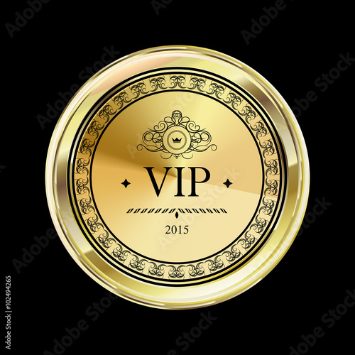 Vip exclusive gold label. Reliability and comfort. Yellow emblem