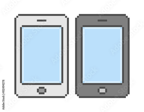Vector pixel art white and black smartphone