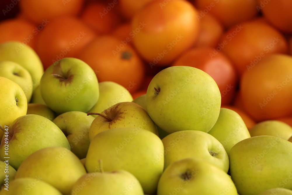 Fresh yellow apples and oranges Fresh yellow apples and oranges
