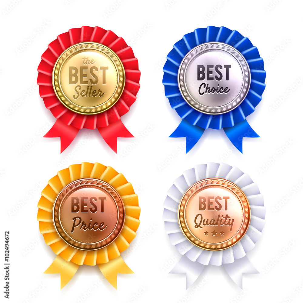 Four Round Metallic Premium Badges Set Four Round Metallic Premium Badges Set