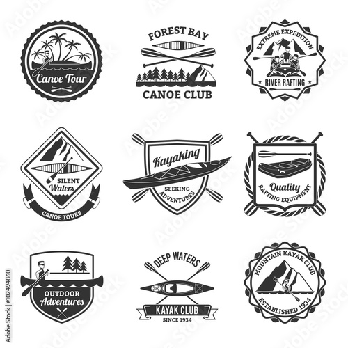  Rafting Canoeing And Kayak Emblems Set 
