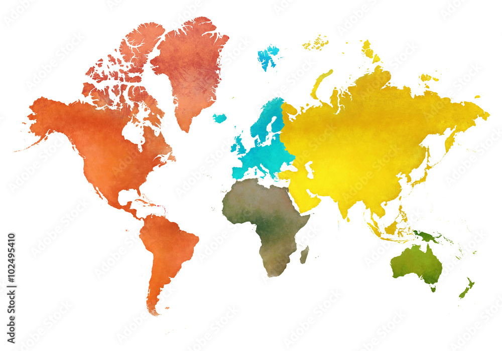 illustrazione mappa mondo e dei continenti del pianeta terra Stock  Illustration | Adobe Stock