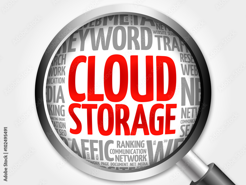 Cloud Storage word cloud with magnifying glass, business concept Cloud Storage word cloud with magnifying glass, business concept