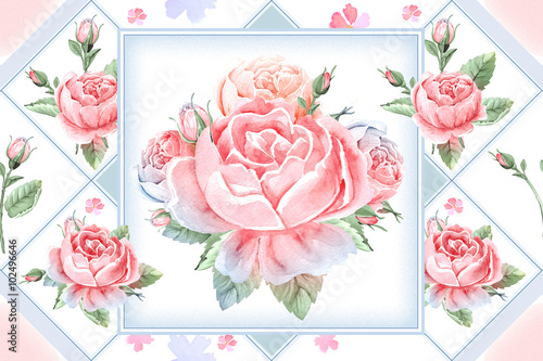 Seamless watercolor floral background. Rose background wallpaper