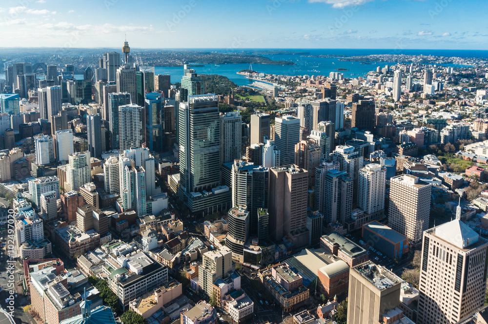 Naklejka premium Centralna dzielnica biznesowa Sydney z powietrza