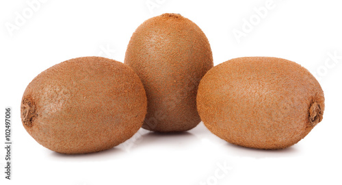 Three kiwi fruit on white isolated background