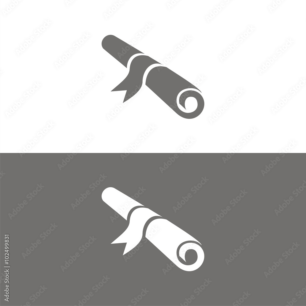 Icono de un diploma enrollado sobre fondos blanco y negro. Ilustración ...