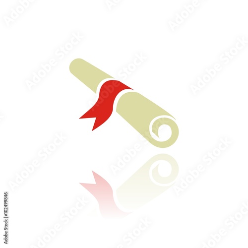 Icono de un diploma enrollado con reflejo. Ilustración vectorial aislada
