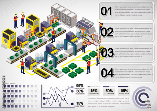 illustration of info graphic factory equipment concept in isometric 3D graphic