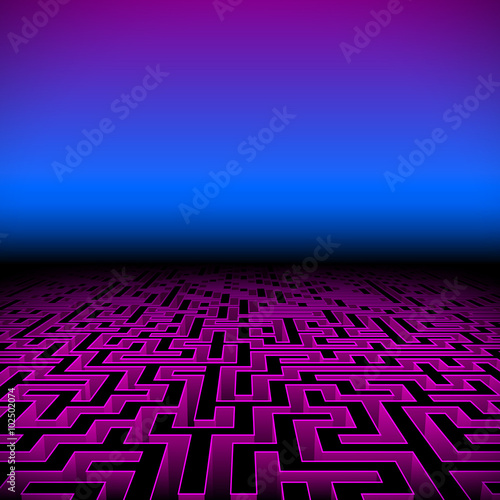 Retro gaming hipster neon landscape with labyrinth