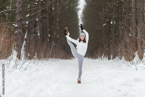 Winter yoga session in beautiful place