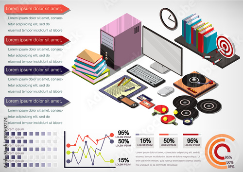 illustration of info graphic interior office concept in isometric graphic