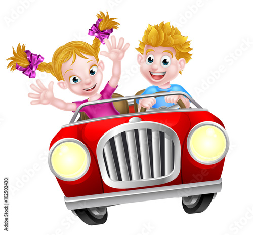 Cartoon Boy and Girl Drivin...