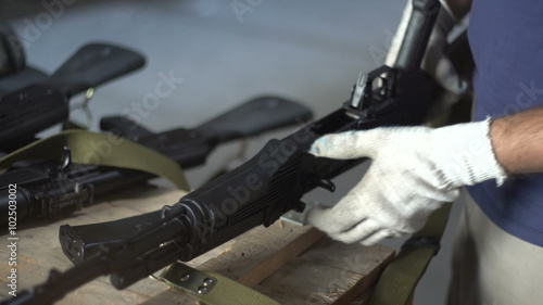 Assembling machine gloved hands