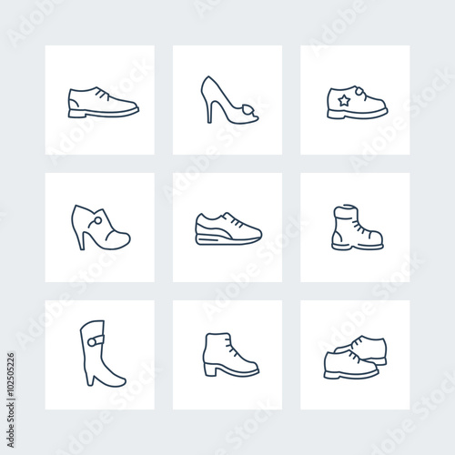 Shoes line icons, heels, women shoes, boots, trainers icons, vector illustration