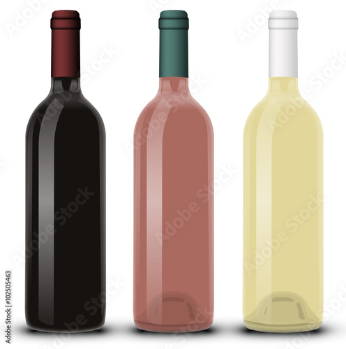 Bouteille de vin rouge rosé et blanc 02