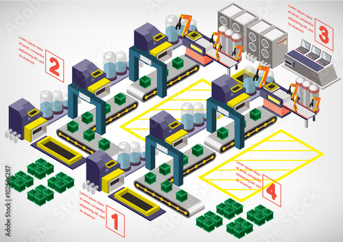 illustration of info graphic factory equipment concept in isometric 3D graphic