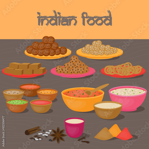 Vedic Indian cuisine, set of vegetarian healthy food