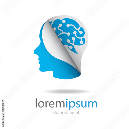 Logo with paper human head and tech brain