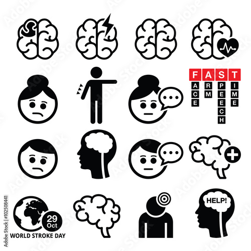Brain stroke icons - brain injury, brain damage concept