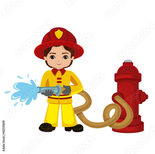 Cartoon illustration of a firefighter boy.