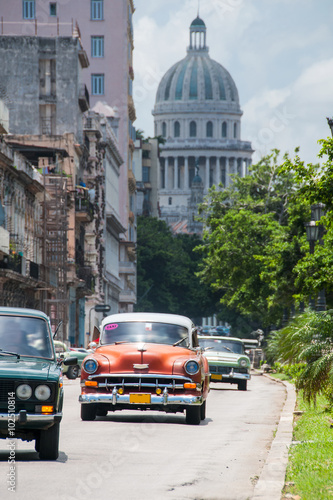 old car along with the Capitol in Havana