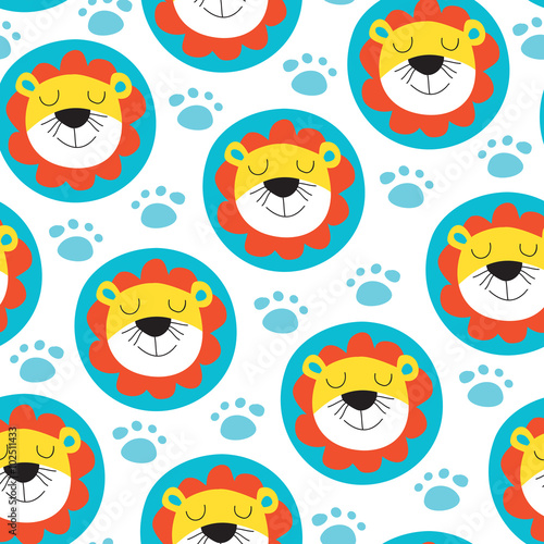 Fototapeta Naklejka Na Ścianę i Meble -  seamless lion and paw pattern vector illustration