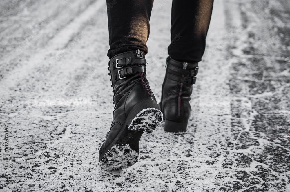 Shoes boots black leather. Winter style. Shoes boots black leather. Winter style.