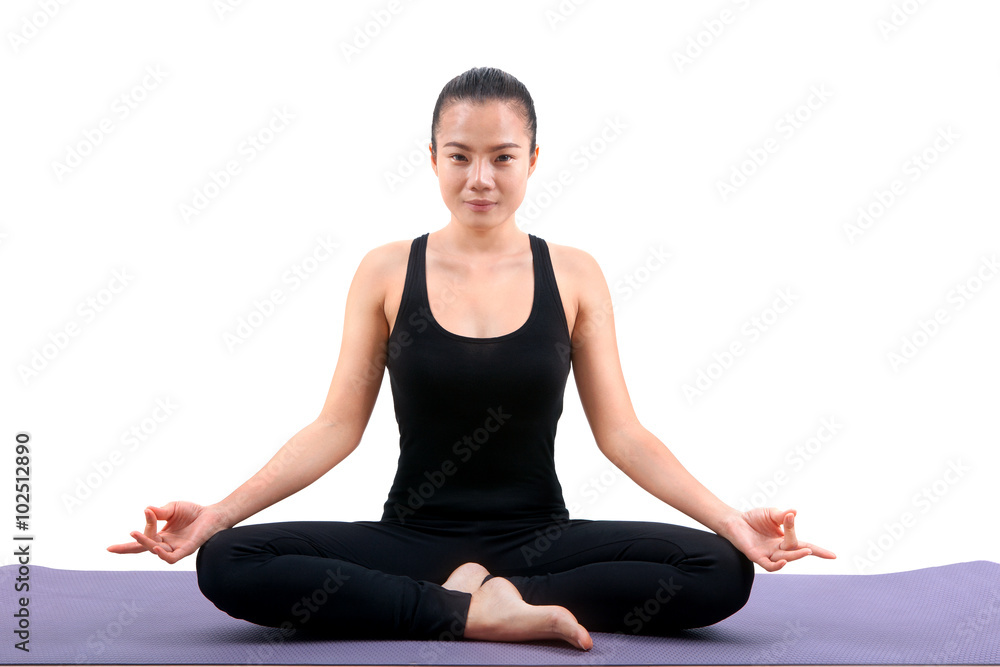 portrait of asian woman wearing black body suit sitting in yoga portrait of asian woman wearing black body suit sitting in yoga