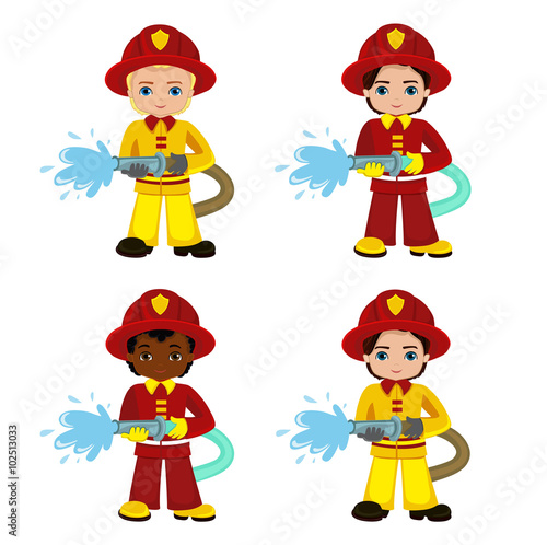 Cartoon illustration of a firefighter boy.Vector Illustration isolated on white background