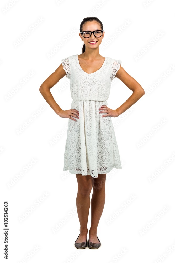 Woman with eyeglasses with hands on hips Woman with eyeglasses with hands on hips